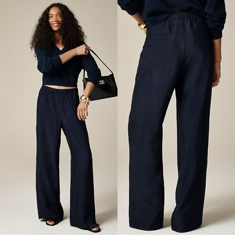 NWT J CREW Stratus pant in textured satin in Navy